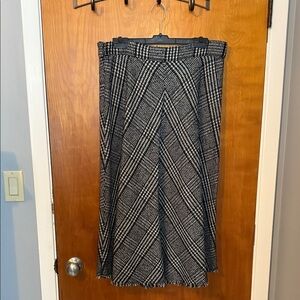 Mango Checked Black and White Midi Skirt